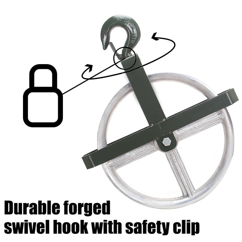 POPMOON Scaffold Hoist Pulley 12" Scaffolding Wheels Aluminum Pulley Wheel 1000lbs Ladder Hooks Pulleys for Lifting with Rope - Image 4